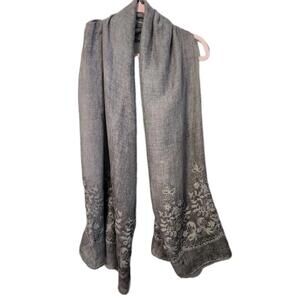 La Fiorentina Scarf Embroidered 36 X 72 Brown Floral